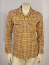 PENDLETON Men  s Wool Plaid Loop Collar ORIGINAL BOARD SHIRT Tan Size SMALL