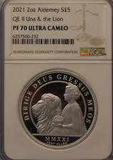 2oz Silver British NGC Proof PF70 Queen Elizabeth Limited to 2,000 Una & Lion 21