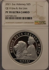 2oz Silver British NGC Proof PF70 Queen Elizabeth Limited to 2,000 Una & Lion 21