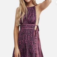 Free People Midsummers Day Printed Halter Dress Top XS Boho Purple Black