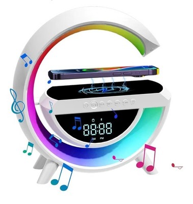 LED Wireless Charging Alarm Clock Radio Table Lamp w Bluetooth Speaker 