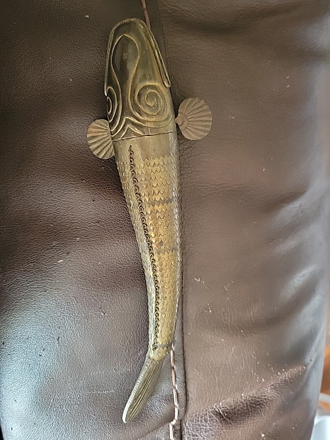 Vintage Median Style Articulated Fish Figure Brass