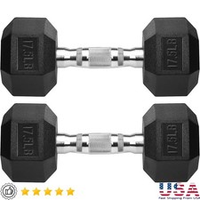 17.5LB Rubber Coated Hex Dumbbells Set Non-Slip Grip Weight Training Exercise US