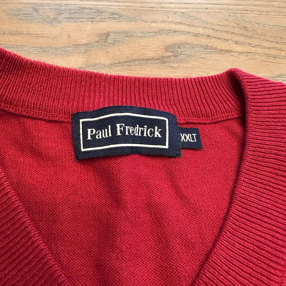 Chaleco Suéter Paul Fredrick Rojo Cuello en V Para Hombres 2XLT TALL Mezcla Seda Cachemira Foto 3 de 4