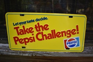 PEPSI LICENSE PLATE SIGN TAG TAKE THE PEPSI CHALLENGE EMBOSSED STEEL
