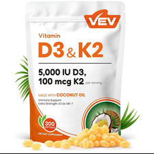 Vitamin D3 K2 10000 lU,300Virgin Coconut OilSoftgels,2in 1 Vitamins Supplement