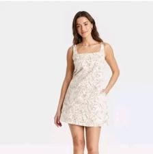 A New Day Cream Floral XL: Sleeveless Squareneck, Midweight Canvas, Seam Pockets