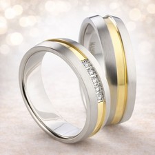 Partnerringe & Eheringe Titan Gold PVD Lasergravur Zirkonia Freundschaftsring