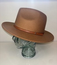 WOMEN S HAT VEGAN FELT FEDORA RANCHER Wide Brim Boho Cottag Brown Western NWT