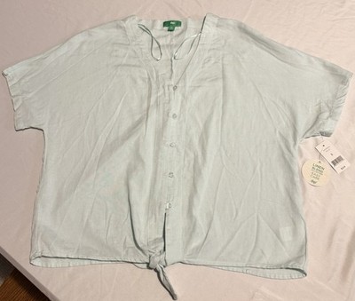 Dip brand linen blend short-sleeve button-down shirt  Mint Color And Bottom Tie