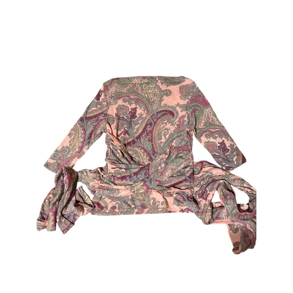Etro Y2K paisley wool tie waist top fitted women's M boho designer 3/4r ...