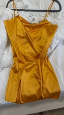 Mango Women’s Yellow Satin Full Slip Chemise Spaghetti Strap Size L