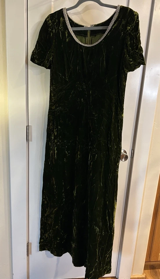 Vestido Vintage Terciopelo Verde Con Cuello Acento Hecho a Mano Mosscore Whimsygoth Talla M Foto 2 de 4