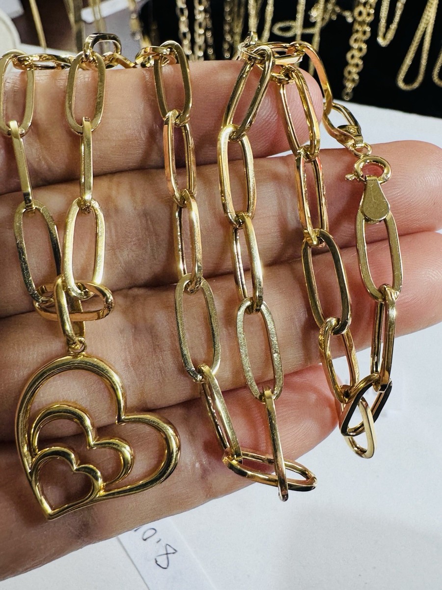 Pure 18K 750 Saudi Real Fine Gold Heart Necklace 17.5”/18