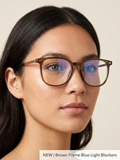 Brown Round Blue Light Blocking Glasses Clear Polycarbonate Lenses UV400