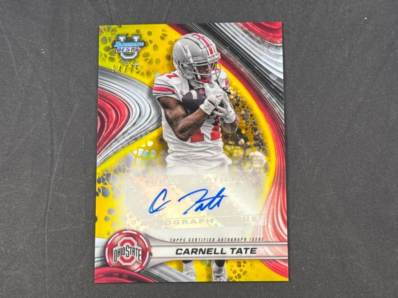 2024 BOWMAN'S BEST U CARNELL TATE BOA-CT YELLOW REFRACTOR AUTO 4/75 BUCKEYES