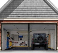 Magnetic Garage Hands Free Screen Door for 2 Car with Retractable Fiberglass,