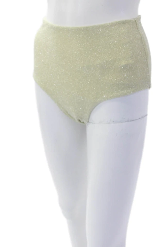 Pantalones de baño Mikoh elásticos metálicos de tiro alto plateados talla L para mujer Foto 2 de 4