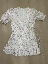 Reformation Carmelo Gabrielle Linen Floral Wrap Mini Dress Large Vacation Casual