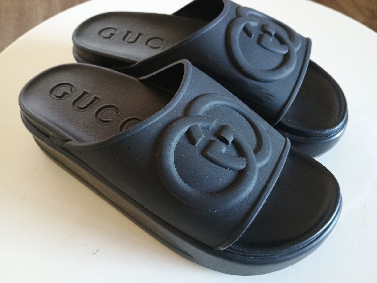 Gucci Black Retro Interlocking Monogram Platform … - image 1