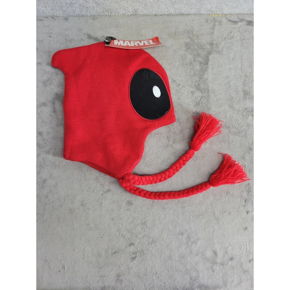 Marvel Deadpool Hooded Knit Beanie Hat Red Eye Winter Cap Foto 2 de 3