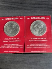 Pair Of 1972 Cayman Islands $25 Silver Coins .925 Silver