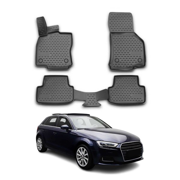 Omac Gummimatten FußMatten FüR Audi A3 2012-2020 Sportback TPE Matten Schwarz 4X-image