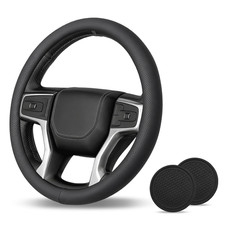 15 Black Car Steering Wheel Cover With Car Coasters Nappa Leather Anti-slip 15 Black Car Steering Wheel Cover With Car Coasters Nappa Leather Anti-slip