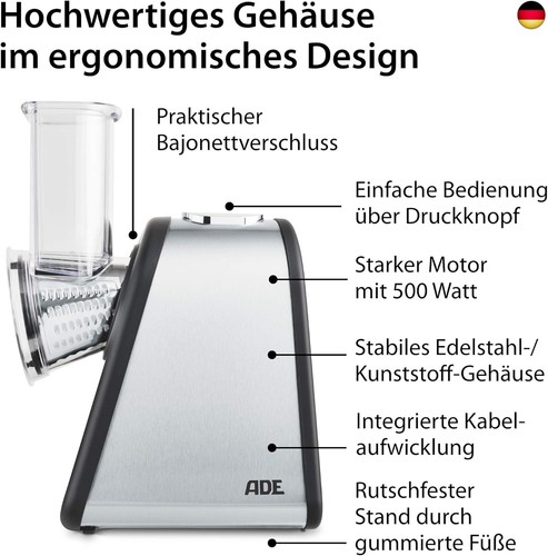 ADE Gemüseschneider elektrisch | Gemüsehobel | Reibe für Obst und Gemüse | Kar - Bild 2 von 8