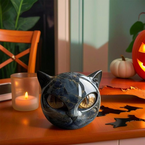 Luxury Black Cat Stone Sculpture - Elegant Home Décor & Gift-Ready Art PieceHo t - Picture 6 of 23