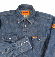 Wrangler FR12127 Flame Resistant Denim Cotton Work Shirt Blue Men's Size M