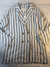 Pilcro Anthropologie Womens M Linen Blend Striped Oversized Blazer NWT