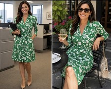 Old Navy M Dress Green White Floral Cottage Boho Coastal Indie Artsy Dopamine