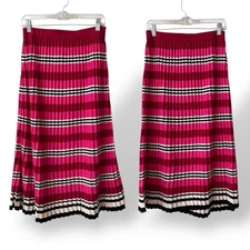 Anthropologie Dolan Dora Sweater Knit Skirt Medium Pleated Midi Striped Pink Red