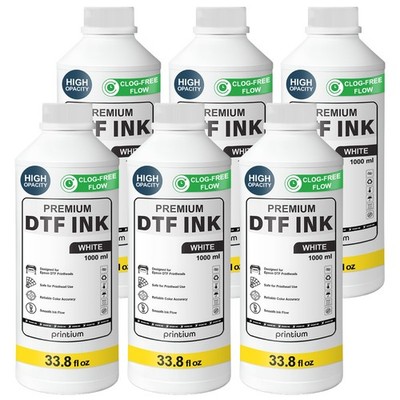 DTF Ink White 6 Pack 33.8 fl oz (1000 ml) Refill High Opacity Clog-Free Formula