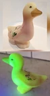 FENTON ART GLASS BURMESE DUCK LATTICE URANIUM GLOWS HAND PAINTED SIGNED LABEL