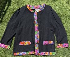 Vintage Cardigan Sweater Black Women's Gold Metal Buttons Le Damor Floral Y2K