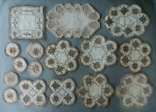 Vintage Lefkara Hardanger Cut Work Doilies/Table Mat: Pulled Thread Beige Taupe