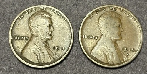 1915-P and 1915-D Lincoln Wheat Penny Cent Nice Low Mintage VG -F
