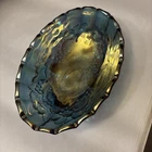 Vintage Large Indiana Grape Iridescent Blue Oval Carnival Glass Fruit Bowl.