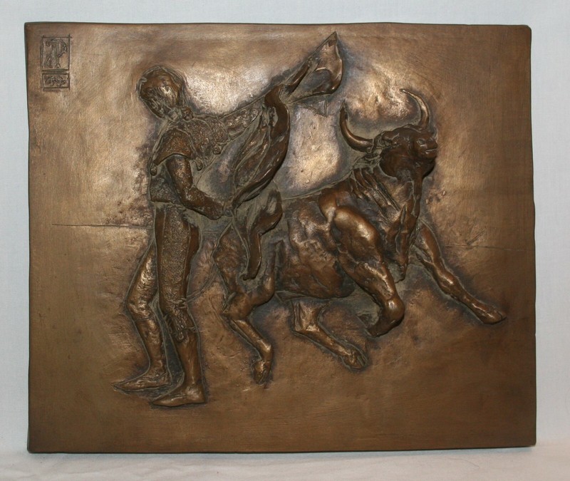 Picasso, Bullfight Matador Bronze Plaque, good condition, stamped signature mark