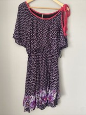Free People Ditsy Floral Asymmetrical Ruffle Hem Dress S Tie Cold Shoulder Layer