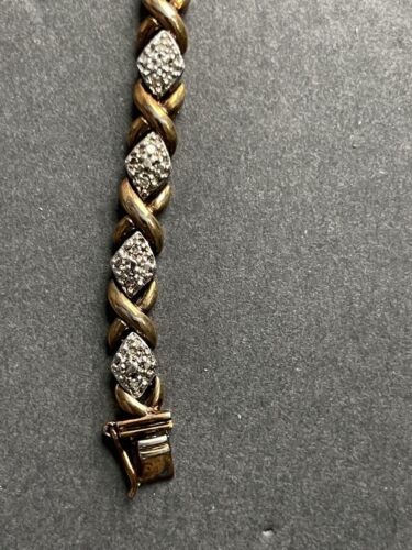 Vintage Tennis Armband XO Sterling Silber 0,925 goldfarben Diamant Chip Pave - Bild 5 von 9