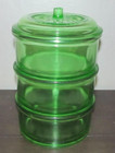 ~RARE~ HARD TO FIND HAZEL ATLAS STACKABLE UV GREEN GLASS BOWLS W/ONE LID Vintage — photo 2