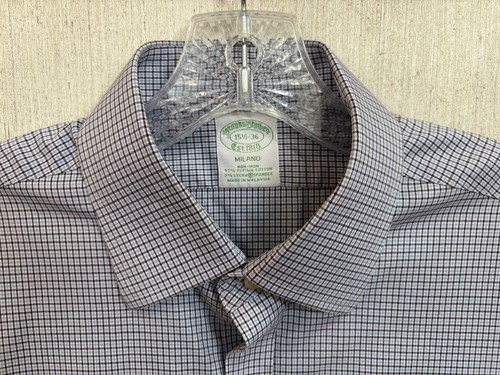 Camisa de vestir Brooks Brothers Milano para hombre 15,5-36 cuadros algodón Supima/spandex - Imagen 5 de 8