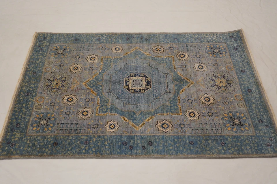 3 x 5 ft Gray Mamluk Afghan Hand Knotted Wool Medallion Area Rug - Image 3 of 4