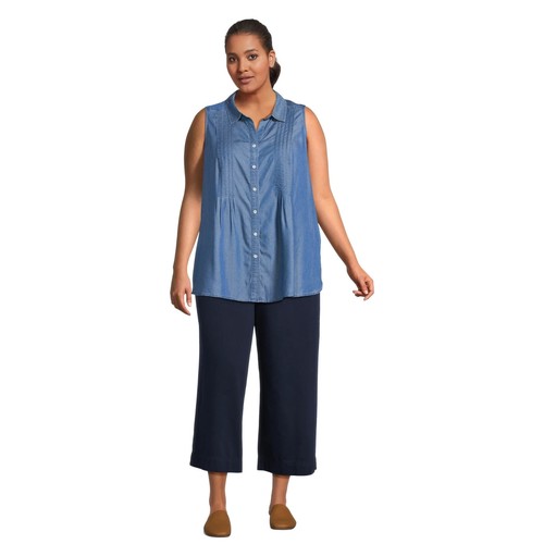 Terra & Sky Women's Plus Size Sleeveless Camp Shirt - Picture 3 of 5