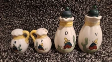 Oil, Vinager, Salt & Pepper Set, Man w/ Sombrero & Cactus Small Cruets & Shakers