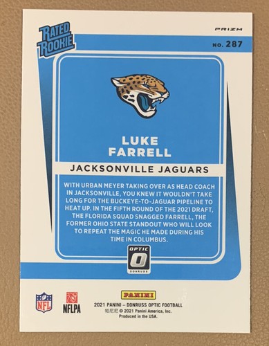 Luke Farrell Rated Rookie Purple Shock 2021 Panini Donruss Optic Football #287 - Picture 2 of 2