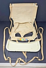 Vintage 1950s WELSH Fabric Rock A Bye Hanging Baby Swing w/ Food Tray Play Beads